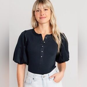 NWT Old Navy Mixed Media Puffer Sleeve Size Large Navy Blue